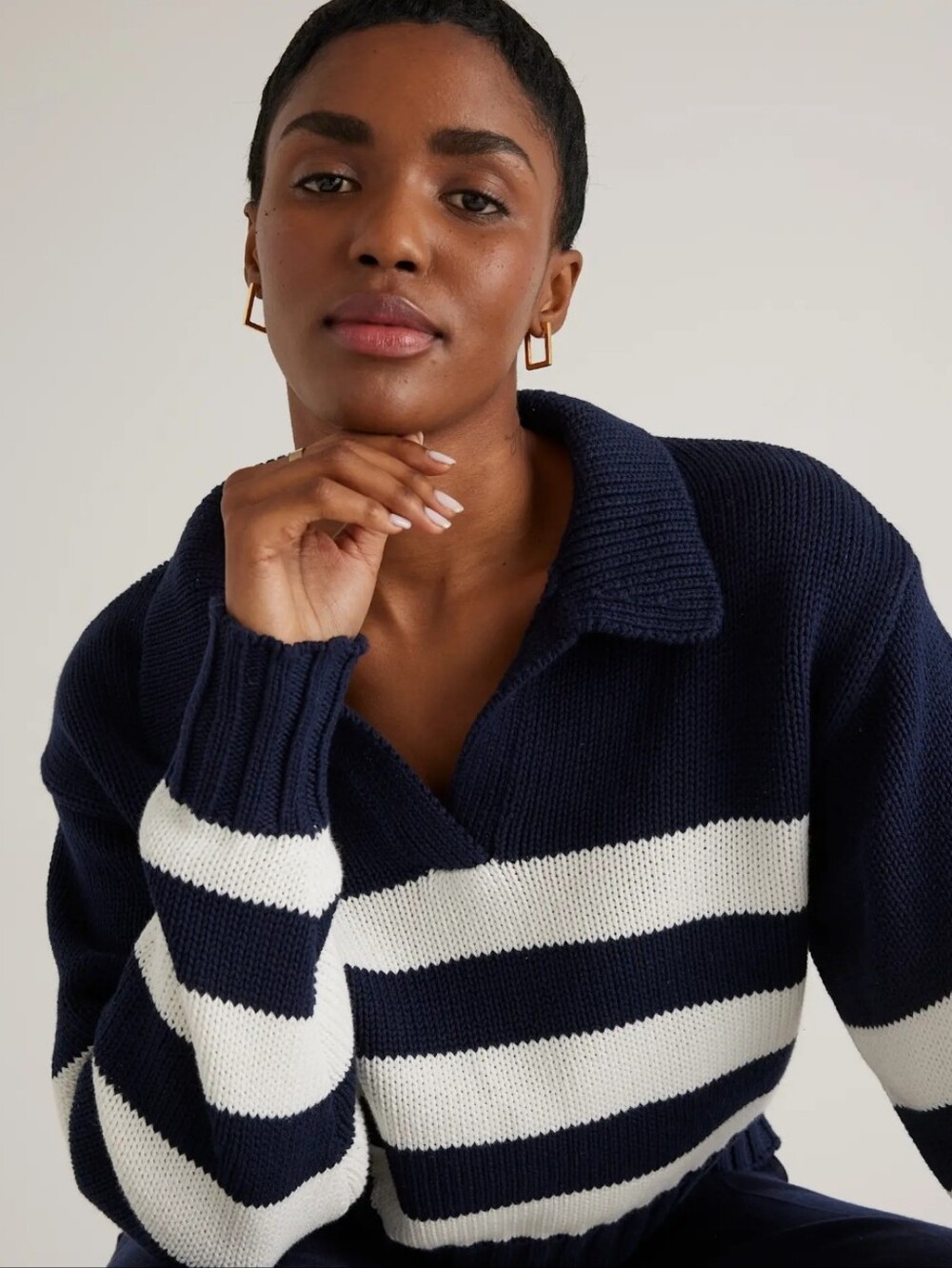Quince 100% Organic Cotton Cropped Polo Sweater - Picture 2 of 8